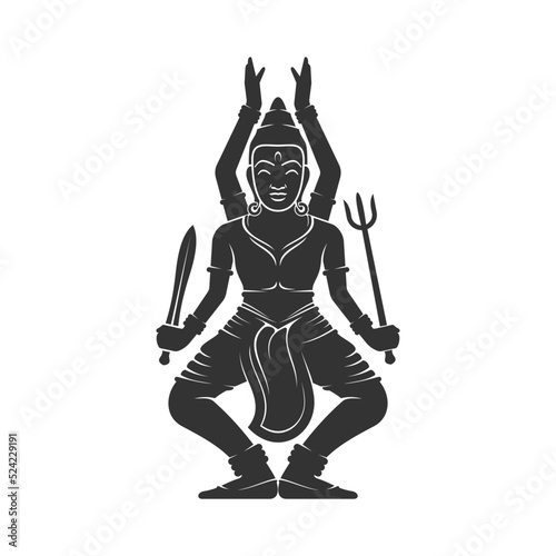 Vishnu holding sword Nandaka in right hand and trident isolated. Vector monochrome ganesh god