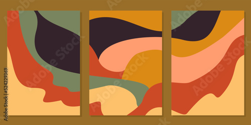 earth tone color abstract pattern wall hanging design set. aesthetic background