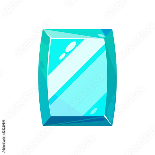 Blue Topaz jewelry stone isolated gemstone. Vector square gem, aquamarine or sapphire, emerald cut