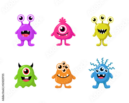 Set of vector illustrated cartoon monsters halloween.