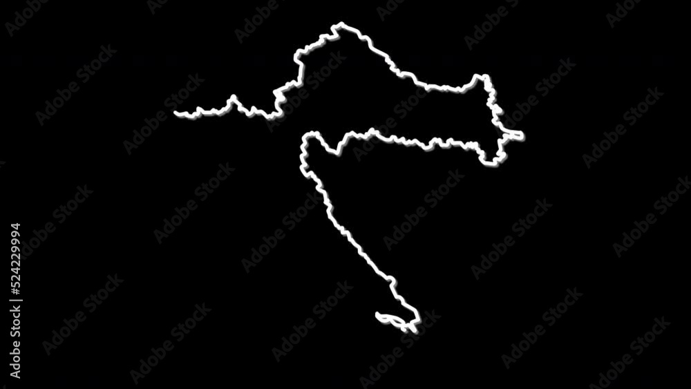 Croatia map, country territory outline self drawing animation. Line art. Croatia map, country territory outline self drawing animation. Line art.