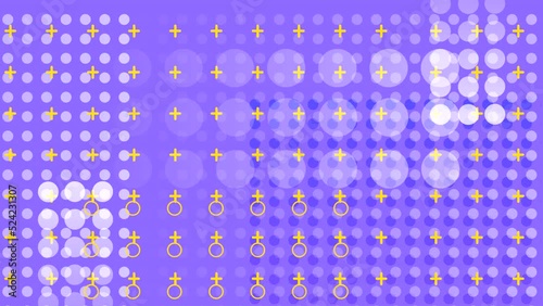 Abstract animated screensaver of geometric shapes. Looped animation with circles and crosses.