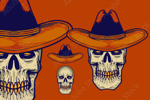 skull head with cowboy hat ...