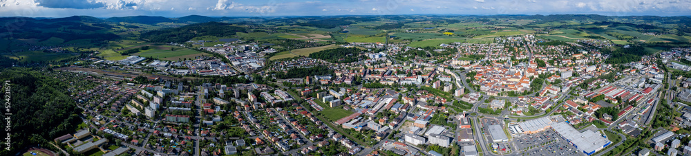 Aerial view of the city Klatov in the czech Republic on a sunny day in summer