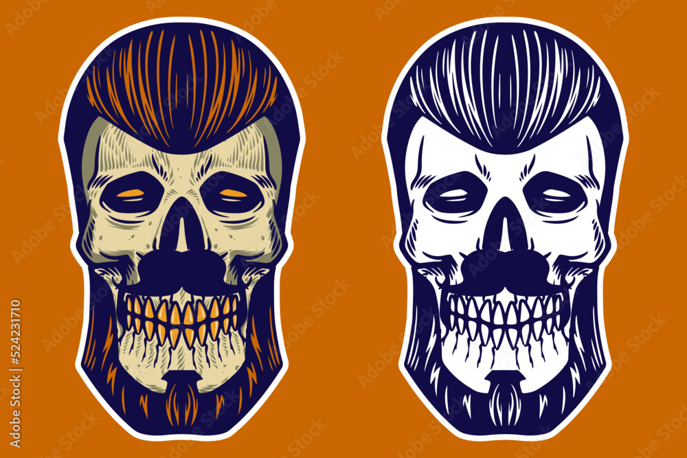 skull head with hair and beard vector illustration