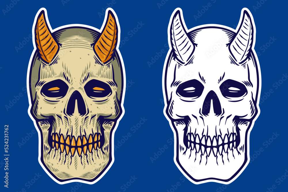 skull head with horn vector illustration