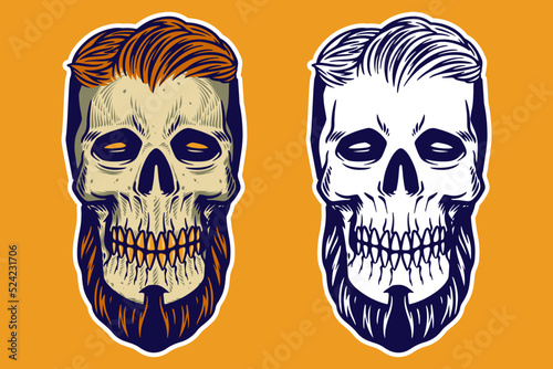 skull head with hair and be...