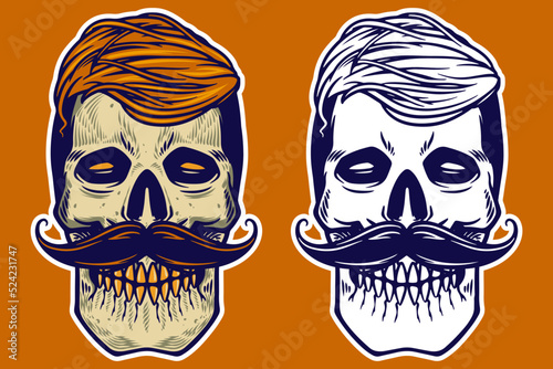 skull head with hair and mu...