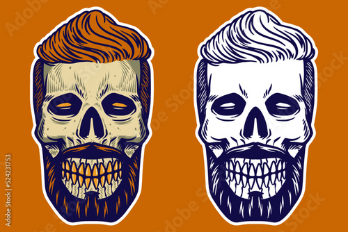 skull head with hair and mu...