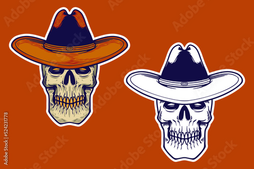 skull head with cowboy hat ...