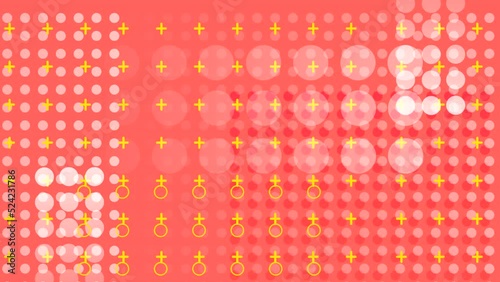 Abstract animated screensaver of geometric shapes. Looped animation with circles and crosses.