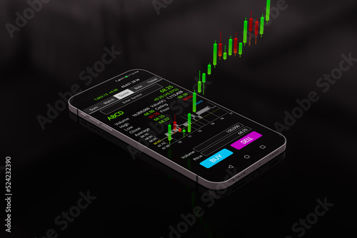 mobile trading, Stock Signal, Buy Signal, Sell Signal, Mobile foreign exchange trading - 3d render