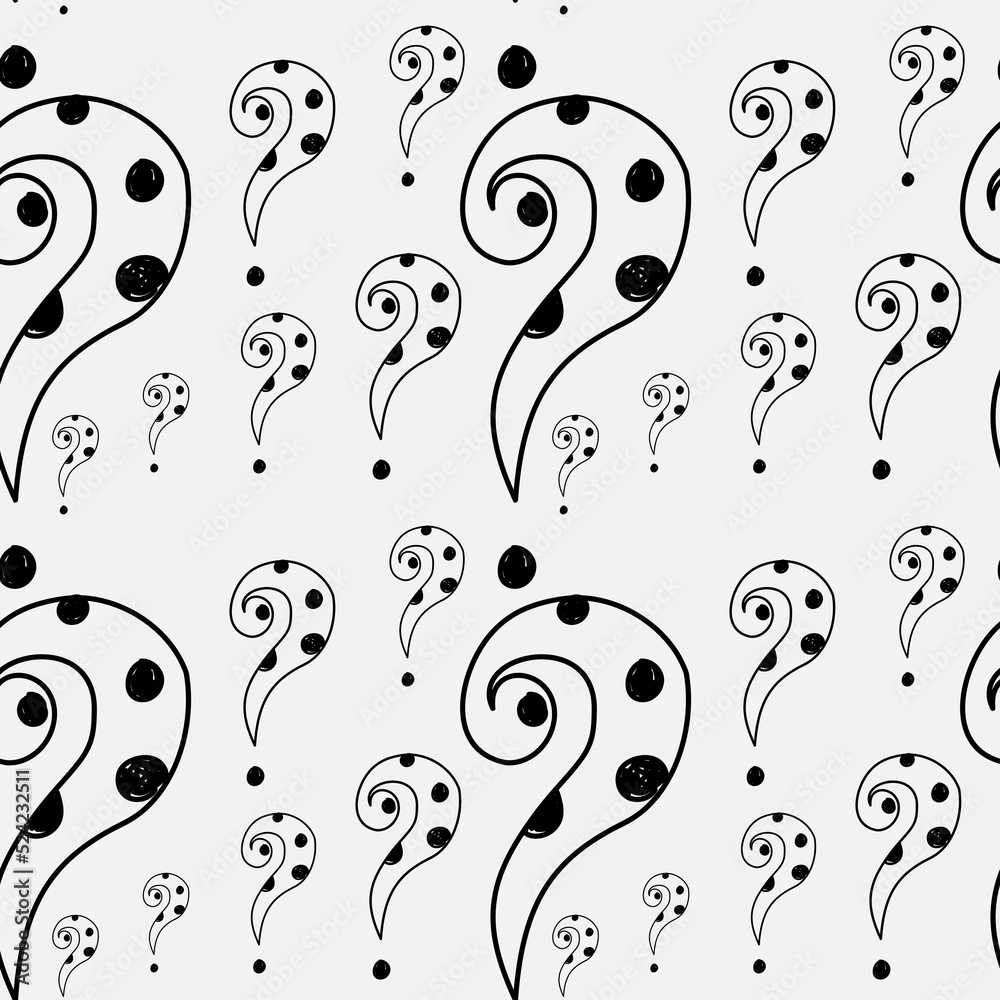 Vector black and white illustration. Question mark seamless pattern ...