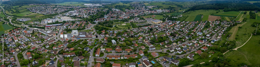 Aerial view around the city Herbrechtingen in Germany, Bavaria on a sunny summer day.