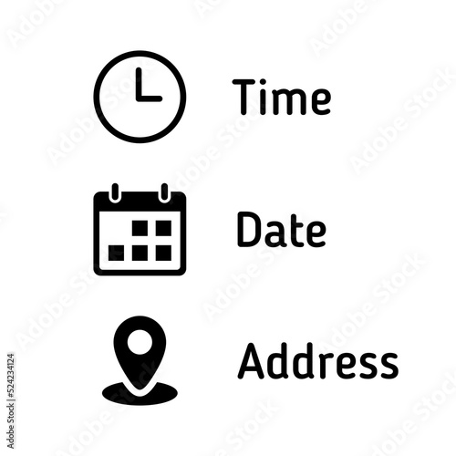 Time, date, and address icon vector. Event elements sign symbol