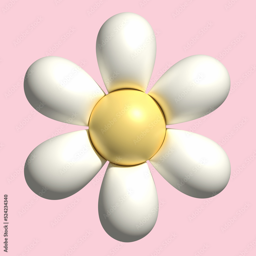 3d daisy flower in cartoon style. Cute white chamomile. 3d rendering spring illustration. Suitable for decoration of festive decor, parties, products, banners of social networks and websites.