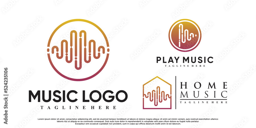 Set of music media logo design with modern concept Premium Vector