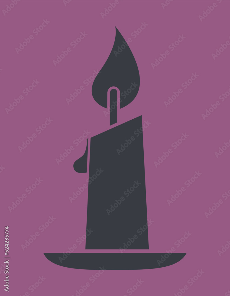 Fototapeta premium Burning candle in black flat style. Halloween design element.