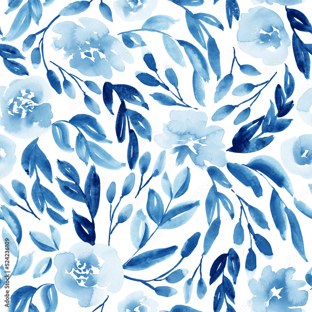 custom made wallpaper toronto digitalSeamless watercolor floral pattern in blue and navy. 