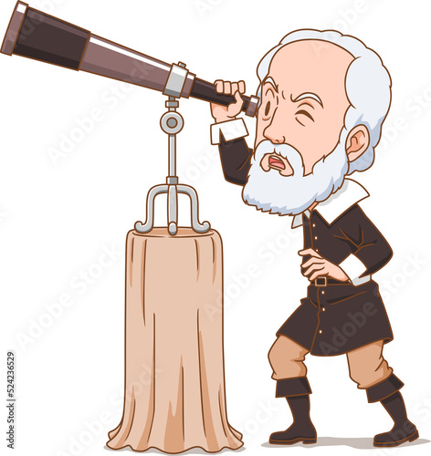 Cartoon character of Galileo the astronomer.	