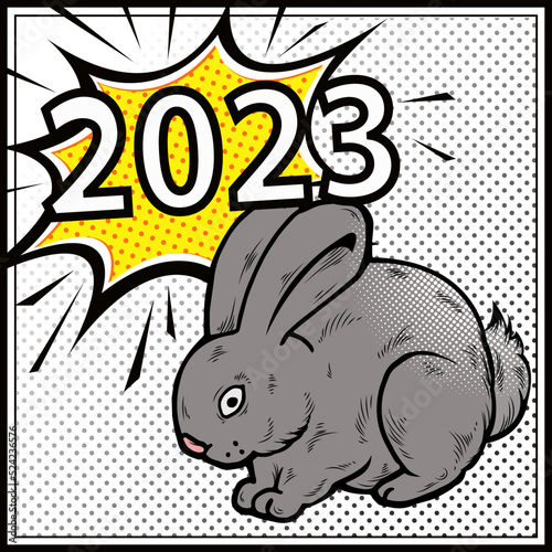 Rabbit, the symbol of 2023. Vector illustration in pop art style. Horoscope