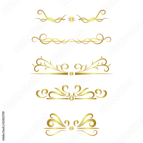golden swirl lines calligraphy ornament set isolated on white background for luxury graphic design. dividers collection for card and paper decoration or website banner advertisement