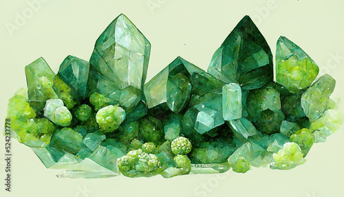 green prehnite crystal cluster digital âinting on a light background photo