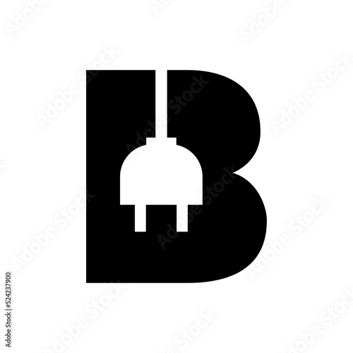 Letter B Electricity or Electrical Logo Concept with Electric Plug Vector Template