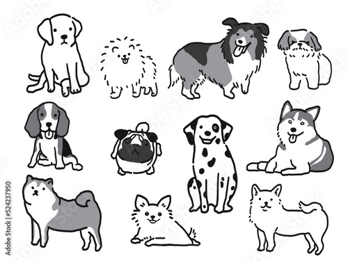 いろんな犬　白黒イラスト
