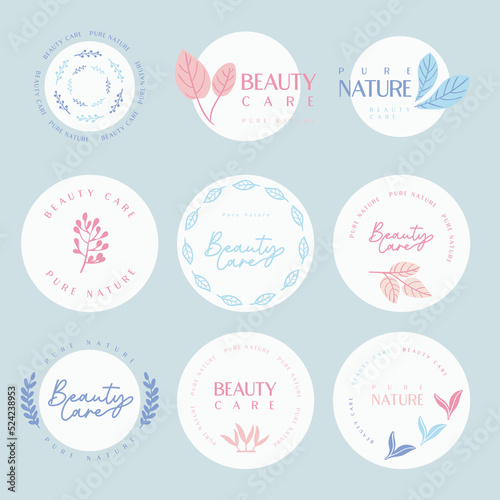 Badges, sign and stickers for beauty, wellness, natural and organic products.