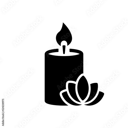 Scented Candle and Flower Silhouette Icon. Aroma Therapy Diffuser Light Pictogram. Burning Candle in Jar Aromatherapy Black Icon. Candlelight. Isolated Vector Illustration