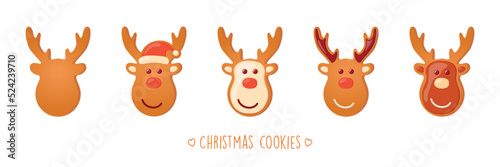 christmas cookies gingerbread set with different icing and sugar decoration deer