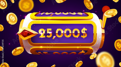 Golden slot machine wins the jackpot. 777 Big win concept. Casino jackpot.