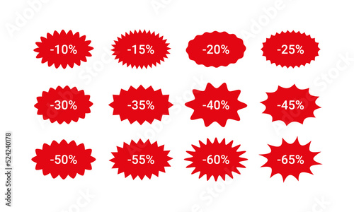 Star burst price stickers. Sale discount promo boxes, stamps. Red splash badges. Tag product labels. Set of starburst shapes isolated on white background. Vector illustration.