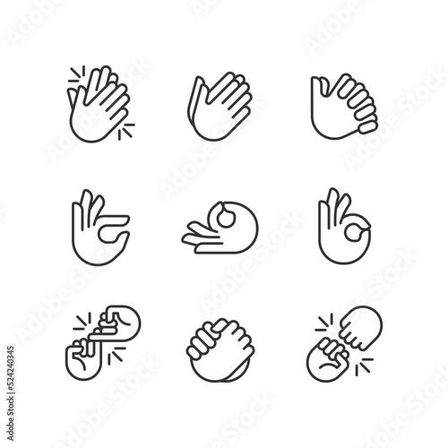 Gestures and communication pixel perfect linear icons set. Non verbal signals. Body expression. Customizable thin line symbols. Isolated vector outline illustrations. Editable stroke