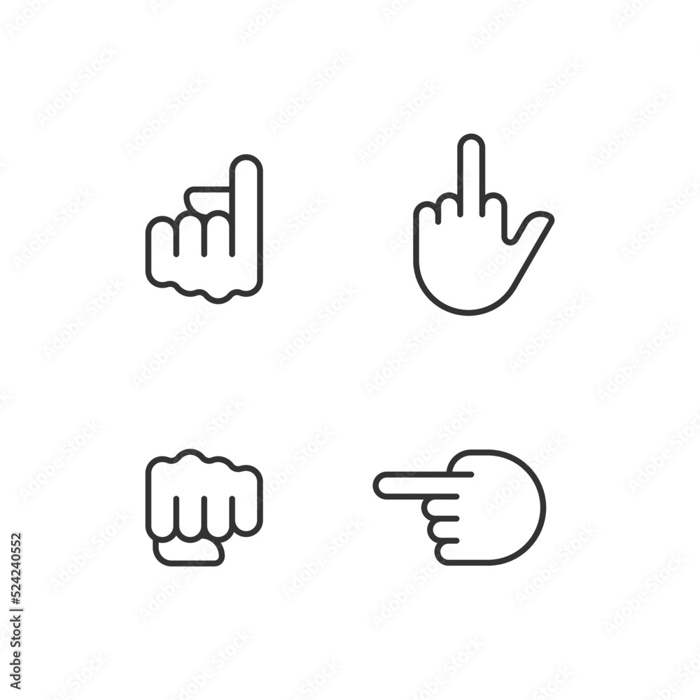 Pointing fingers and fist pixel perfect linear icons set. Hand gestures. Body language performance. Customizable thin line symbols. Isolated vector outline illustrations. Editable stroke Pointing fingers and fist pixel perfect linear icons set. Hand gestures. Body language performance. Customizable thin line symbols. Isolated vector outline illustrations. Editable stroke