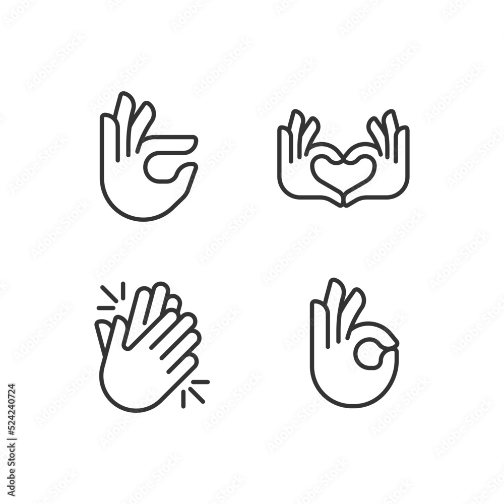 Body language signals pixel perfect linear icons set. Hands gestures to express emotions. Communication. Customizable thin line symbols. Isolated vector outline illustrations. Editable stroke Body language signals pixel perfect linear icons set. Hands gestures to express emotions. Communication. Customizable thin line symbols. Isolated vector outline illustrations. Editable stroke