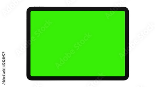 Tablet Computer with green screen isolated on white background. 3d illustration