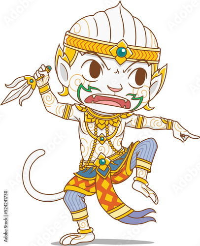 Cartoon character of Hanuman, king monkey character in Thailand's Rammakian epic.	 photo