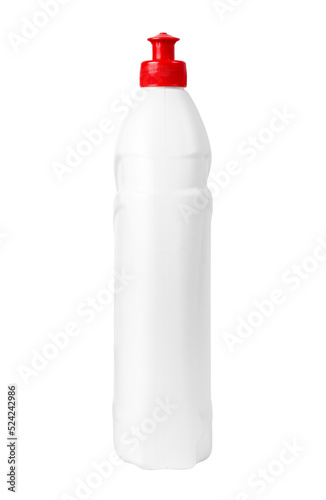 White plastic bottle mockup. Bottle of detergent mockup - side view. Bottle of detergent isolated on white background.