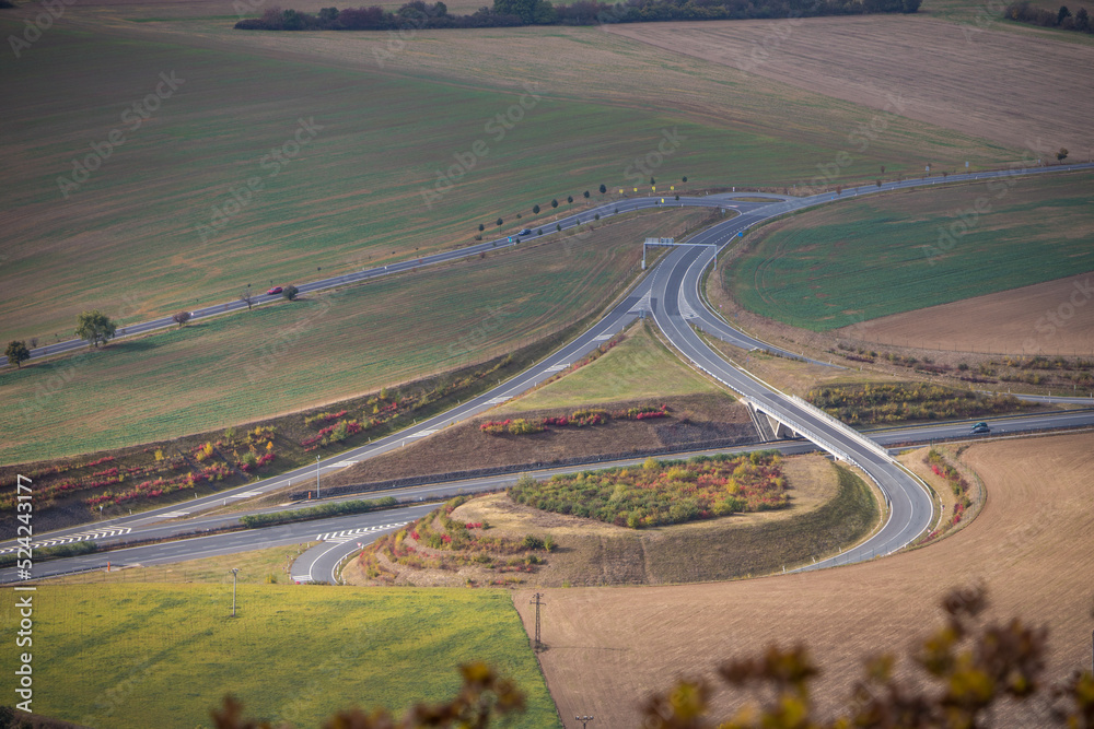 view from a height of a highway intersection in the countryside
