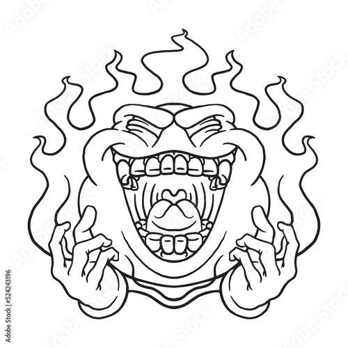 Coloring illustration of cartoon evil laugh mascot