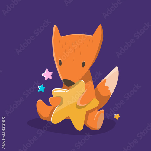 Cartoon cute animals for baby card fox with moon in space cosmos