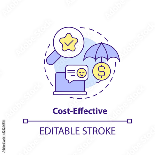 Cost effective concept icon. Benefit of digital advertising abstract idea thin line illustration. Saving money on campaign. Isolated outline drawing. Editable stroke. Arial, Myriad Pro-Bold fonts used
