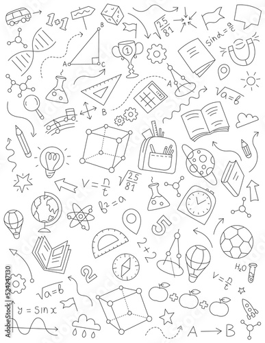 School sketch doodle background. Vector editable stroke line size.