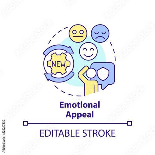Emotional appeal concept icon. Advertising strategy abstract idea thin line illustration. Stimulating consumer emotions. Isolated outline drawing. Editable stroke. Arial, Myriad Pro-Bold fonts used