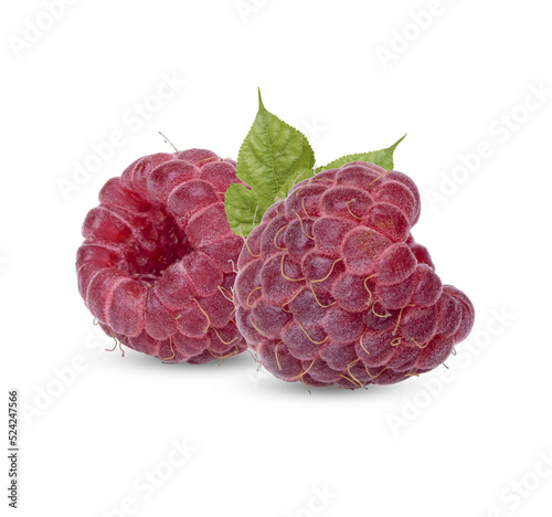 Fresh raspberry with leaves isolated on transparent background (.PNG)
