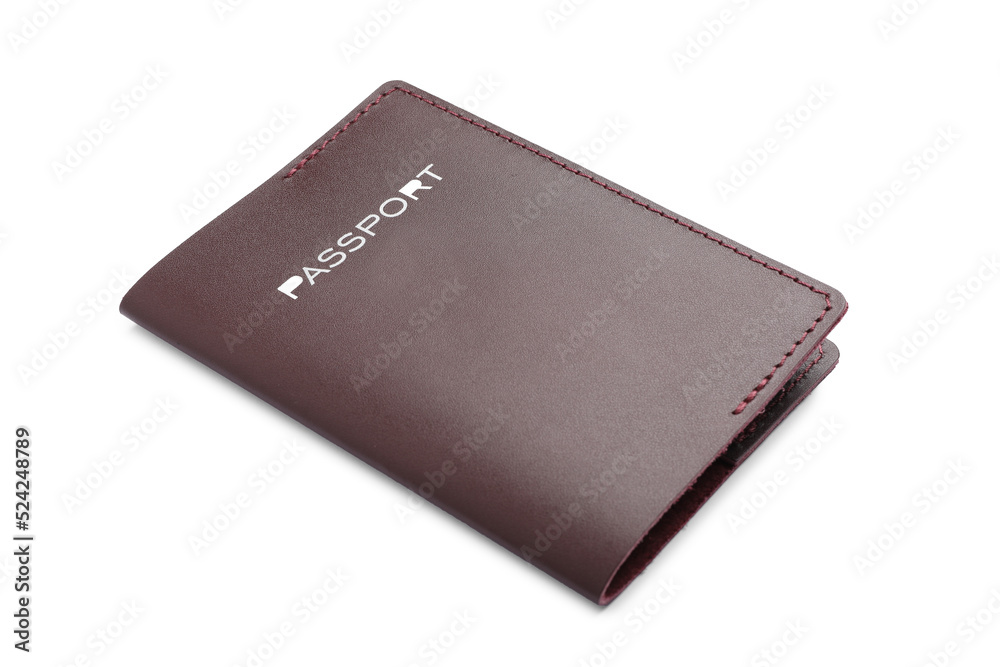 Passport in brown leather case isolated on white Passport in brown leather case isolated on white