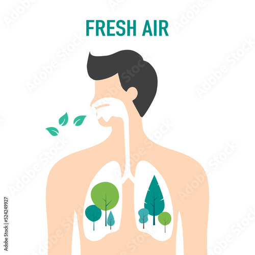 Human lungs breathing fresh air concept vector illustration on white background.