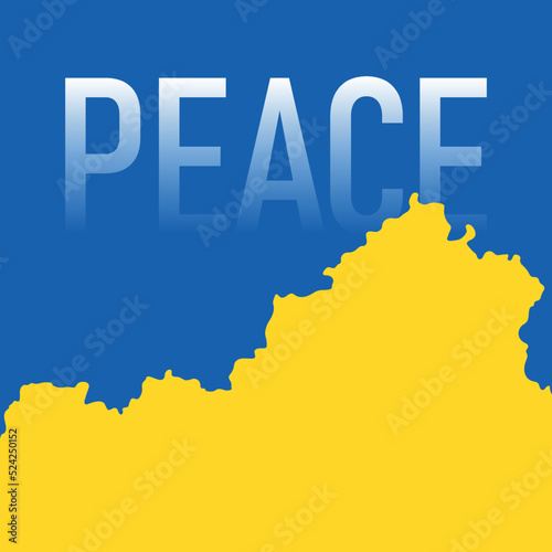 Obraz na płótnie Map of state border of Ukraine and Russia in the colors of the Ukrainian flag and word peace. Russian invasion of Ukraine in 2022. Russian aggression concept. Vector illustration. w salonie